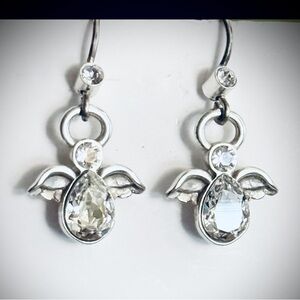 BRIGHTON Silver SWAROVSKI Crystal Angel Drop Earrings - Women Jewelry